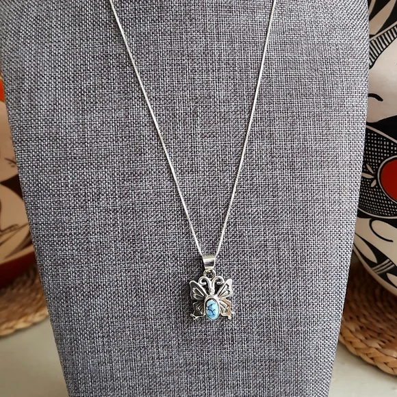 Beautiful Native AmericanGolden Hills Turquoise Butterfly Pendant & Chain